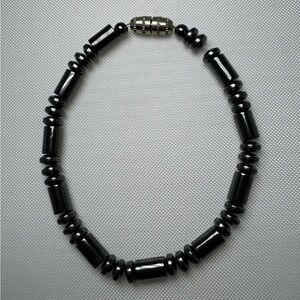 Black Beaded Hematite Bracelet with Metallic Clasp